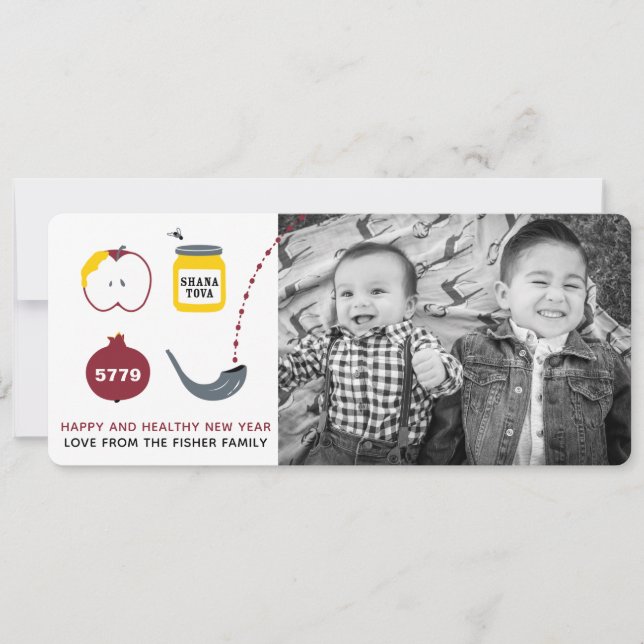 Rosh Hashanah Shofar Apple Photo Cards - Red Julkort (Framsida)