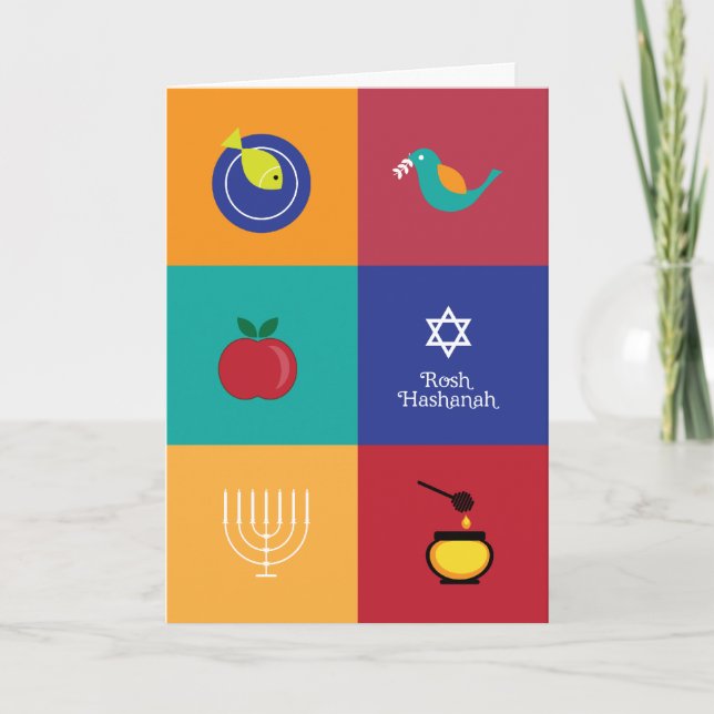 Rosh Hashanah-symboler välkomstkort Helgkort (Framsida)