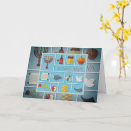 Rosh Hashanah Symbols Bevackra Hälsning Kort