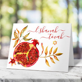 Rosh Hashanah Watercolor Red & Guld Pomegranate Kort