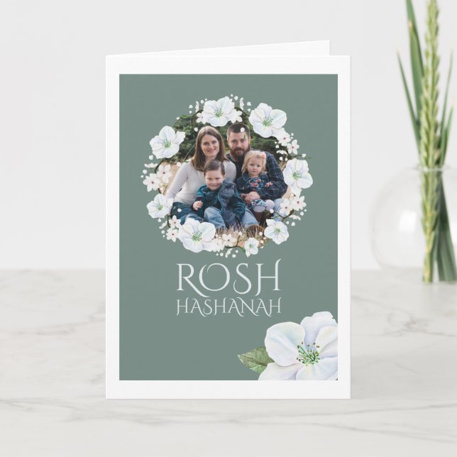 Rosh Hashanah White Apple Blommar Utandningsfoto f Kort (Framsida)