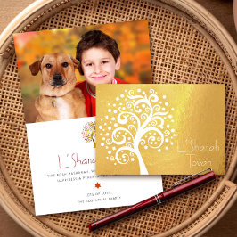 Rosh Hashanah White Livets träd Photo Real Guld Folierat Kort