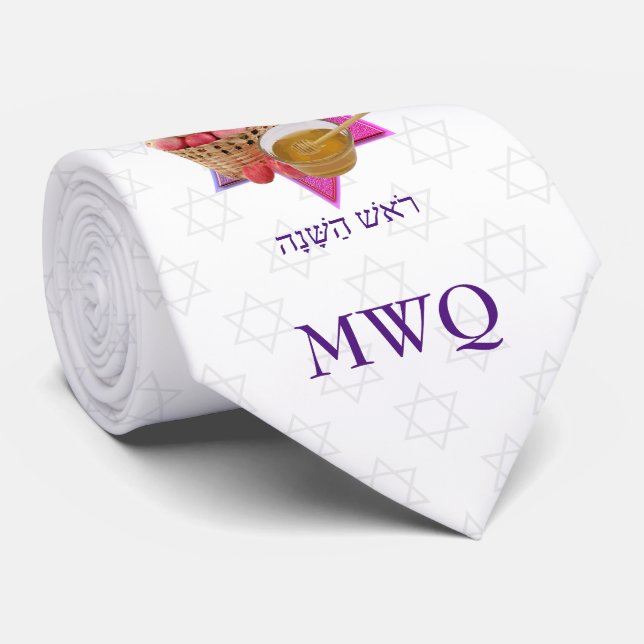 ROSH HASHANAH White Monogram Neck Tie Slips (Rullad)