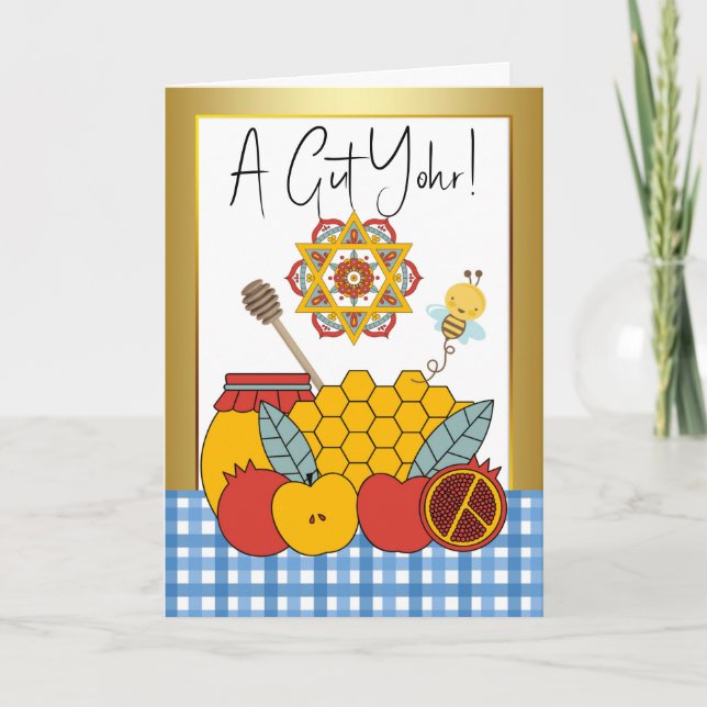 Rosh Hashanah Yiddisk A Gut Yohr Kort (Framsida)