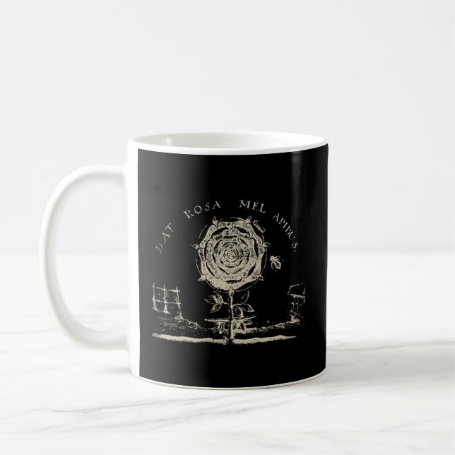 RosiCrucian Emblem Dat Rosa Mel Apibus Hermetic Kaffemugg (Vänster)