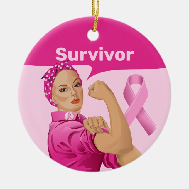 Rosie of the Riveter Breast Cancer Awareness Julgransprydnad Keramik (Framsidan)