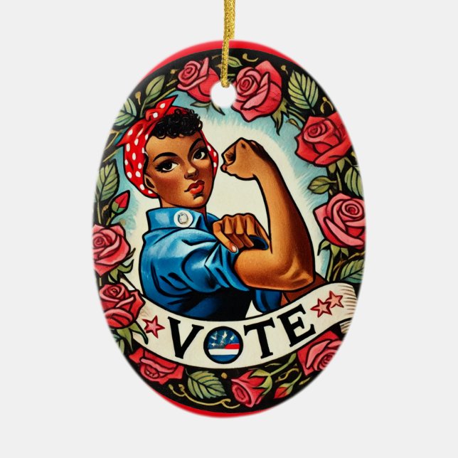 Rosie of the Riveter Vote Julgransprydnad Keramik (Framsidan)