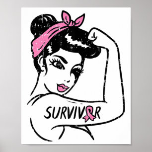 Rosie Riveter Bröstcancer överlevande Ribbon Aware Poster