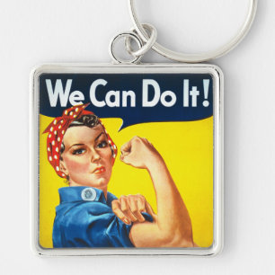 Rosie Riveter Fyrkantig Silverfärgad Nyckelring