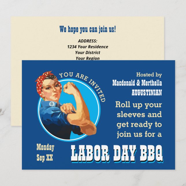 Rosie Riveter LABOR DAY BBQ Inbjudningar (Fram/baksida)