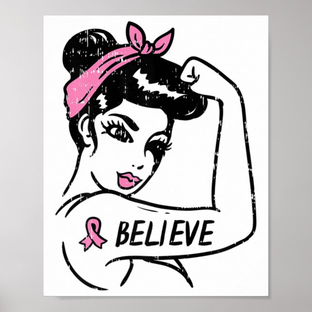 Rosie Riveter tror Rosa Ribbon Breast Cancer Aw Poster (Framsidan)