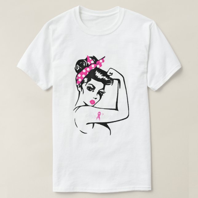 Rosie Riveter tror Rosa Ribbon Breast Cancer Aw T Shirt (Design framsida)