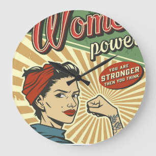 Rosie Riveter, Woman Power Retro Design Stor Klocka