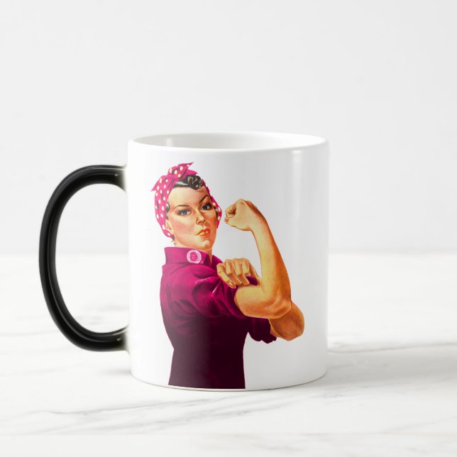 Rosie riveteren - cancerrosa magisk mugg (Vänster)