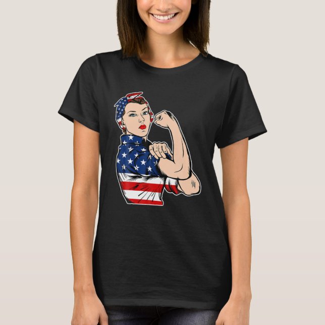 Rosie the Riveter Bandana Feminist USA flagga 4:e  T Shirt (Framsida)