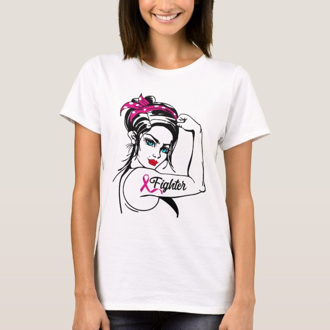 Rosie the Riveter Breast Cancer Awareness T Shirt (Framsida)