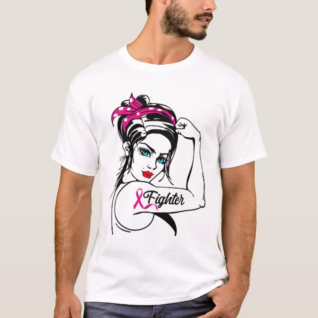 Rosie the Riveter Breast Cancer Awareness T Shirt (Framsida)