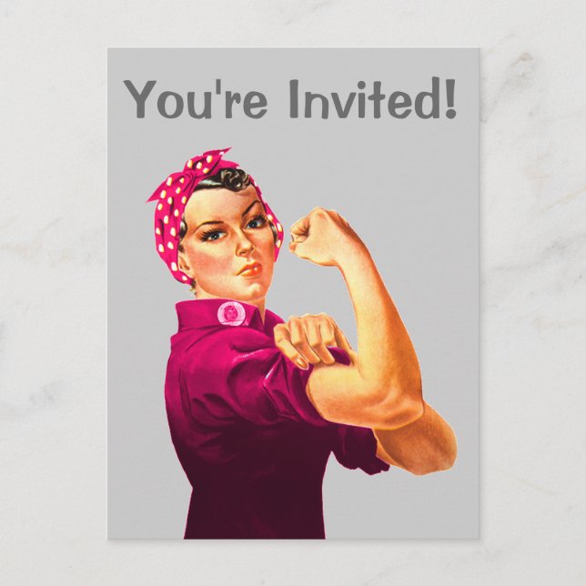 Rosie the Riveter - Cancer Rosa Inbjudan Vykort (Framsida)