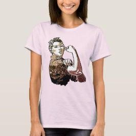 Rosie-the-Riveter Feminist Graphic Line Art Brown T Shirt