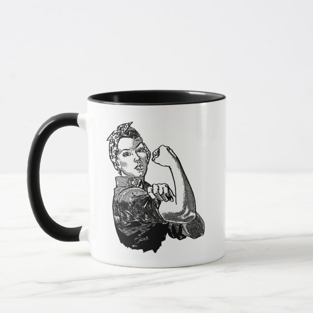 Rosie-the-Riveter Feminist LineArt-grafik Mugg (Vänster)