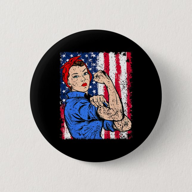 Rosie the Riveter Feminist Patriotic USA flagga 4: Knapp (Framsida)