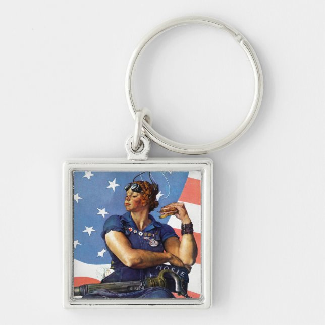 "Rosie the Riveter" Fyrkantig Silverfärgad Nyckelring (Framsidan)