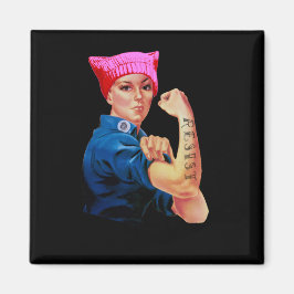 Rosie the Riveter in Rosa Pussy Hat Magnet