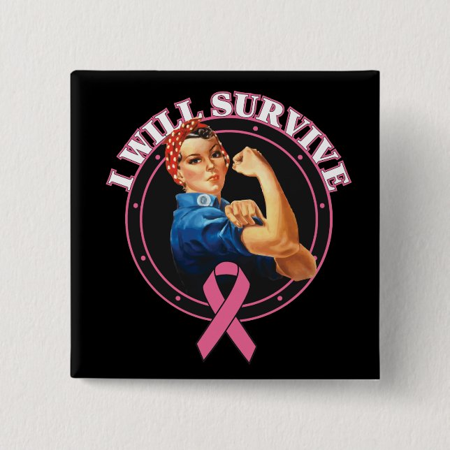 Rosie the Riveter jag Överlever bröstcancer Knapp (Framsida)