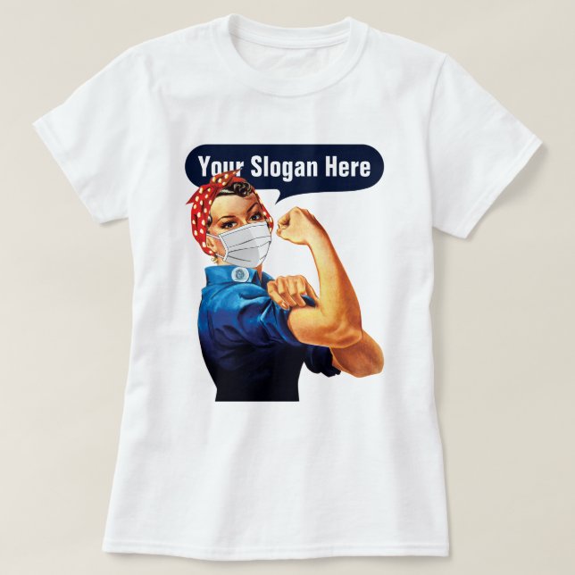 Rosie The Riveter Med Mask - Lägg Till Din Egen Sl T Shirt (Design framsida)