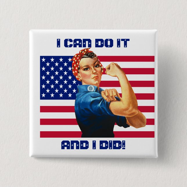 Rosie the Riveter med US Flagga Motivational Sloga Knapp (Framsida)