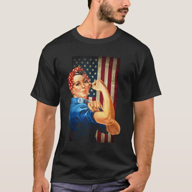 Rosie the Riveter och bär amerikansk Flagga T Shirt (Framsida)