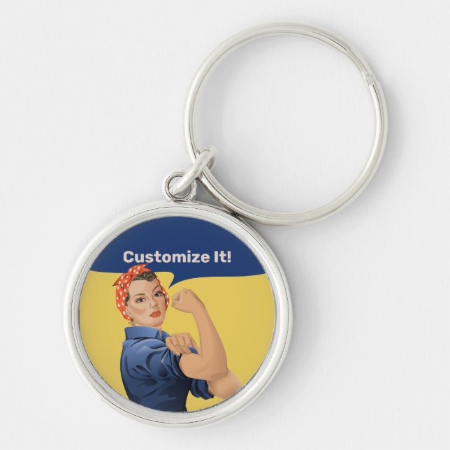 Rosie the Riveter Rund Silverfärgad Nyckelring (Framsidan)