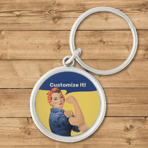 Rosie the Riveter Rund Silverfärgad Nyckelring