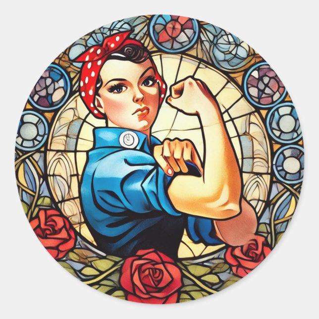 Rosie the Riveter Runt Klistermärke (Framsida)