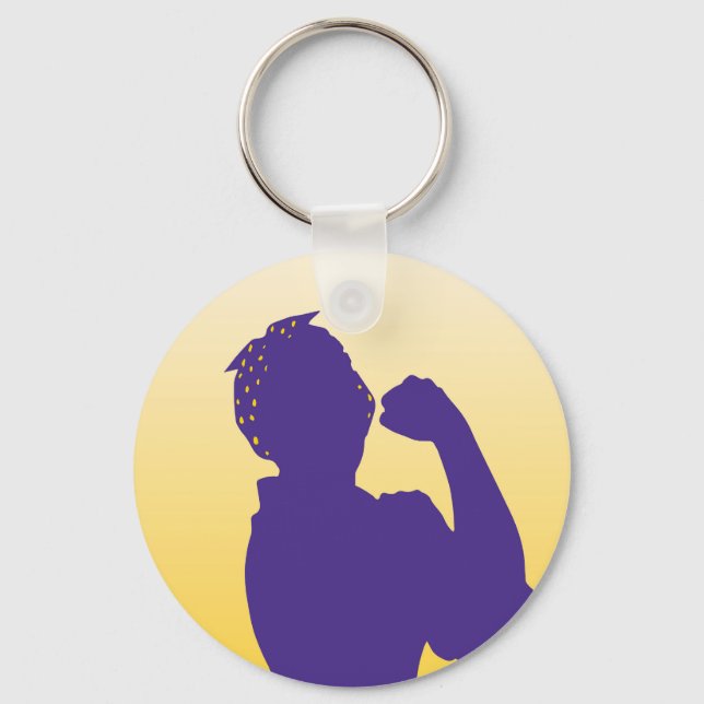 Rosie the Riveter silhouette - guld och lila Nycke Nyckelring (Framsida)