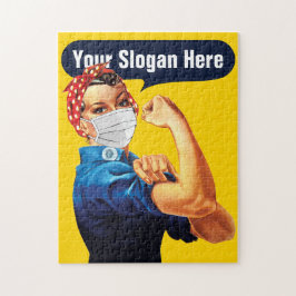Rosie the Riveter with Mask - add your own Slogan Pussel