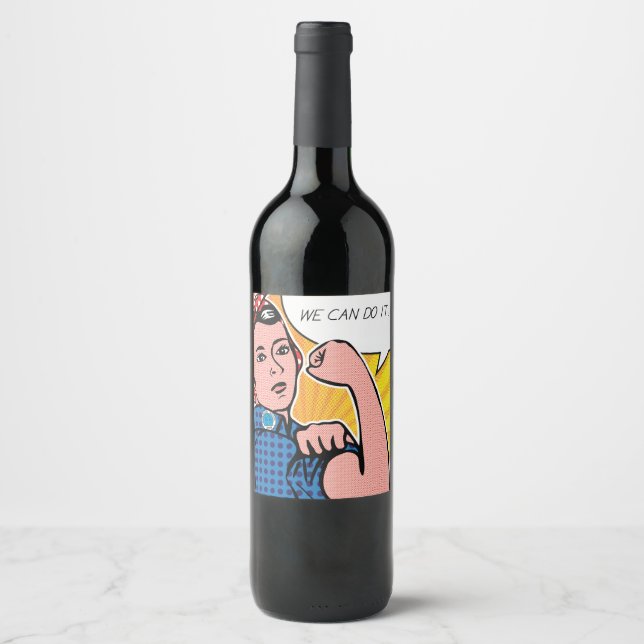 Rosie's Riveter, vi kan göra det, pop Art Remix Vinflaska Etikett (Framsida)
