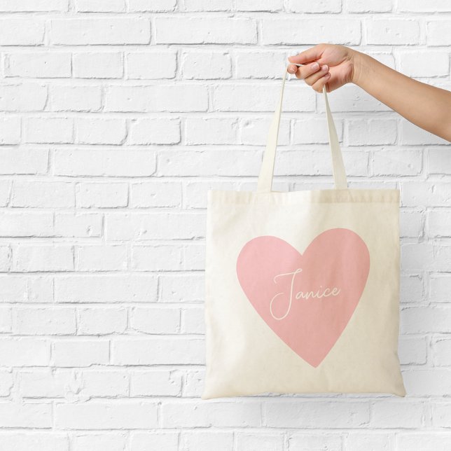 Rosig hjärtformad toteväska med namn tygkasse (Skapare uppladdad)