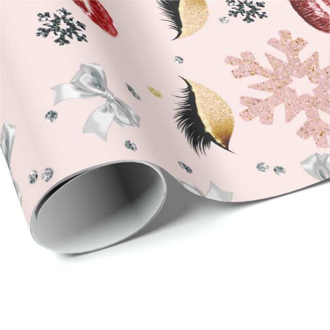 Rosig Rosa Flickaktig Skönhet Smink Holiday Jul Presentpapper (Rullad Hörn)