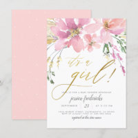 Rosig Rosa & Guld Det är en flicka Blommig Bebis S