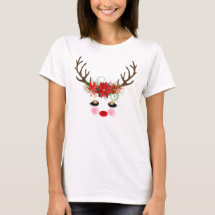 Rosiga kinder Guld ögon Blommig Ren Jul T Shirt