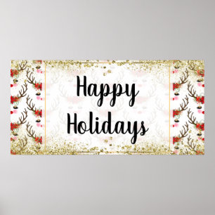 Rosiga kinder guld ögon blommig ren julfest banner poster