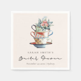 Rosiga staplade koppfloral bröllopsdusch teparty pappersservett