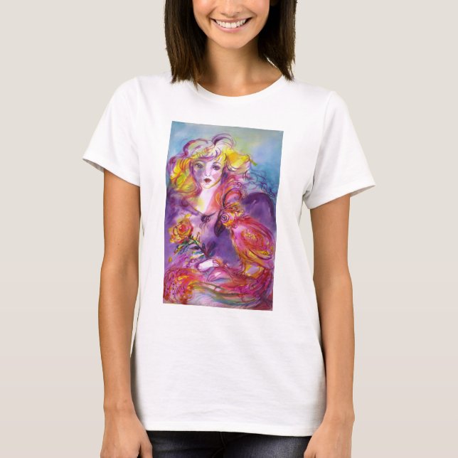 ROSINA/Dam med Ro och papegoja Tee Shirt (Framsida)