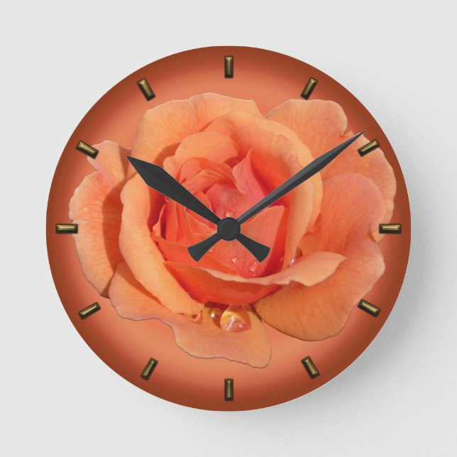Rosklocka Väggur Peach Orange Rose klocka (Framsida)