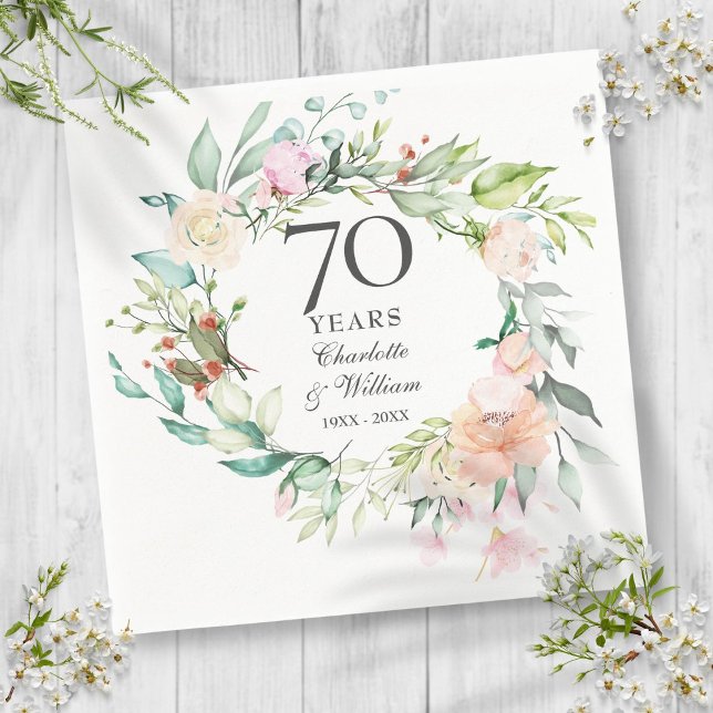 Roskrans Floral 70-års bröllopsjubileum Pappersservett (Roses Garland Floral 70th Wedding Anniversary Napkins)