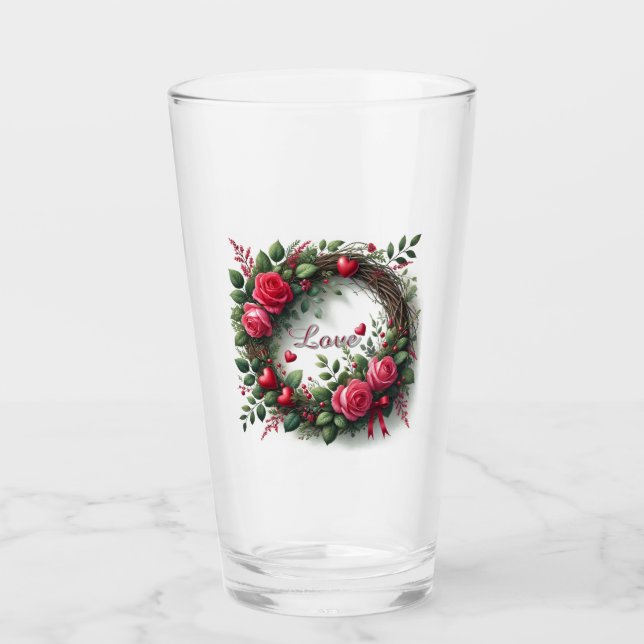 Roskrans Kärlek Alla Hjärtans Dag Glas Kopp (Framsida)