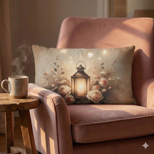 Roslantern Glöd Bouquet Lumbarkudde (Rose Lantern Glow Bouquet Lumbar Pillow Mockup A)