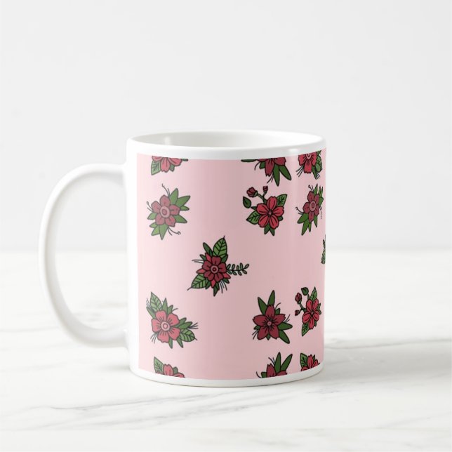 Rosmönster, sött litet rosa och rött design kaffemugg (Vänster)