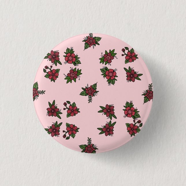 Rosmönster, sött litet rosa och rött design knapp (Framsida)